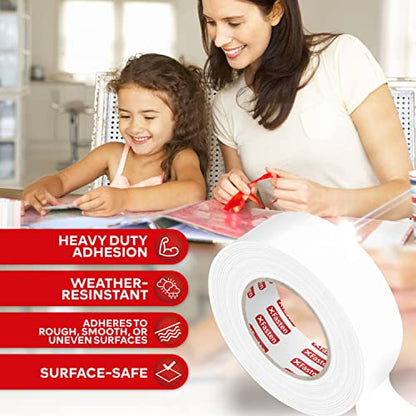 XFasten Double Sided Tape Clear, Removable, 2-Inch by 30-Yards, Ideal as a Gift Wrap Tape, Holding Carpets, and Woodworking - size: 2 Inch x 30-Yards
