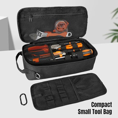 13 Inch Portable Small Tool Bag, Heavy Duty Tool Organizer Bag with Shoulder Strap and D-ring Clip, Tactical Tool Bag, Tool Pouch Bag for Electricians, Carpenters, HVAC Technicians (Black) - color: Deep Black