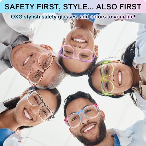 OXG 4 Pack Safety Glasses Anti Fog Goggles, Blue Light Blocking Stylish Safety Glasses for Women Nurses Protective Eyewear - color: Rainbow+clear+purple+green