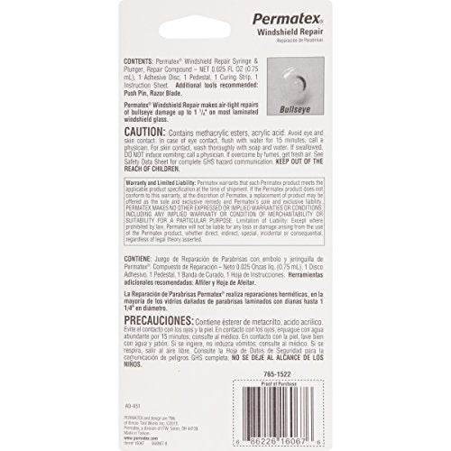 Permatex 16067-12PK Bullseye Windshield Repair Kit, .025 oz. Syringe (Pack of 12) - size: .025 Ounce Syringe, (Pack of 12)