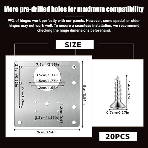 20 PCS Upgraded Cabinet Hinge Repair Plate Kit, Stainless Steel Hinge Repair Brackets Kit, Metal Hinges Repairs Fixing Plates with Screw for Kitchen Cupboard Door Locker Cabinet Door
