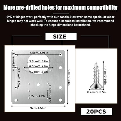 20 PCS Upgraded Cabinet Hinge Repair Plate Kit, Stainless Steel Hinge Repair Brackets Kit, Metal Hinges Repairs Fixing Plates with Screw for Kitchen Cupboard Door Locker Cabinet Door