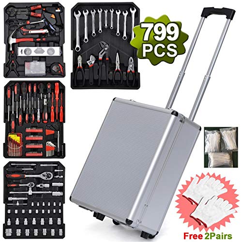 799pcs Tool Set,House Repairing Hand Tool,Portable Complete Basic Repair General Hand Tool Sets for Men Women,Home Basic Repair Tool Kit,with Aluminum Trolley Case,for DIY Home Maintenance (Silver) - color: 799pcs-silver