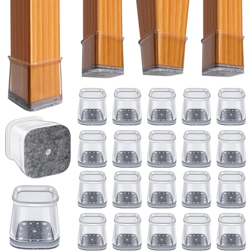BUMACO Chair Leg Floor Protectors Square Chair Leg Protectors for Hardwood Floors Silicone Pads Covers to Protect Floors Clear-20 Pcs Square L (1-1/16" to 1-5/8") - color: Clear-20 Pcs, size: Square L