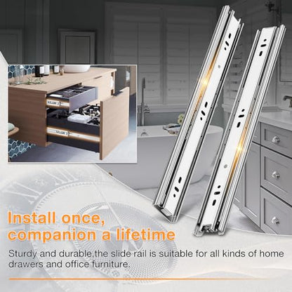 YENUO Stainless Steel Drawer Slides Full Extension 10 12 14 16 18 20 22 24 Inch Side Mount Ball Bearing Dresser Cabinet Kitchen Rails Track Guide Glides Runners Heavy Duty 100 Lbs (1 Pair, 16 Inch) - color: White-Stainless Steel, size: 16 Inch