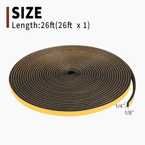 Yotache Foam Seal Tape 1/4" W X 1/8" T, High Density Adhesive Foam Weather Strip Seal for Window and Door, 26 Ft Length - size: 1/4"x1/8"x26 FT