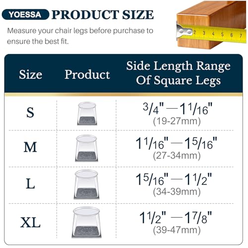 32 Pcs Chair Leg Floor Protectors Square, Floor Protectors for Chairs, Clear Silicone Felt Furniture Leg Pads, Protect Floors, Anti-Scratch Reduce Noise (L Fits: 1-5/16" to 1-1/2") - size: Square L