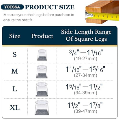 32 Pcs Chair Leg Floor Protectors Square, Floor Protectors for Chairs, Clear Silicone Felt Furniture Leg Pads, Protect Floors, Anti-Scratch Reduce Noise (L Fits: 1-5/16" to 1-1/2") - size: Square L