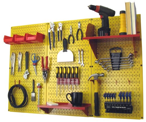 Wall Control Pegboard Organizer 4 ft. Metal Pegboard Standard Tool Storage Kit with Yellow Toolboard and Red Accessories - color: Yellow Pegboard Red Accessories