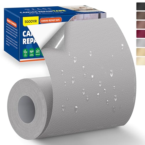 Self-Adhesive Canvas Repair Tape, 4" x 79" Waterproof Canvas Repair Patch, Fabric Patch Repairs Kit for Furniture, Tents, Sunbrellas, Boat Covers Awnings, Couches, Clothes, Bags Grey - color: Grey, size: 4" x 79"