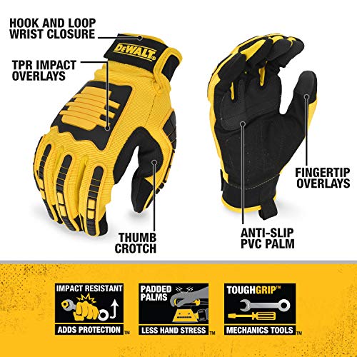 DEWALT DPG781 Performance Mechanic Work Glove with TPR Impact Protection and Anti-Slip Grip - Large (1 Pair) - size: Large (Pack of 1)