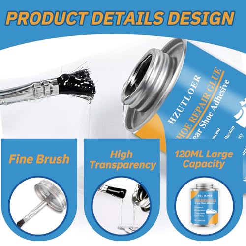 4OZ Shoe Repair Glue with Brush Applicator,Waterproof Strong Clear Shoe Adhesive for Boots, Sneakers,Heels,Leather & Rubber