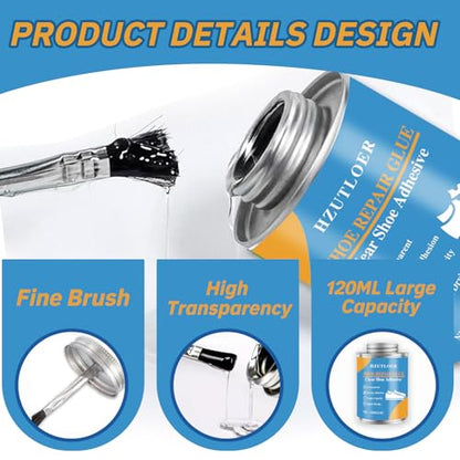4OZ Shoe Repair Glue with Brush Applicator,Waterproof Strong Clear Shoe Adhesive for Boots, Sneakers,Heels,Leather & Rubber