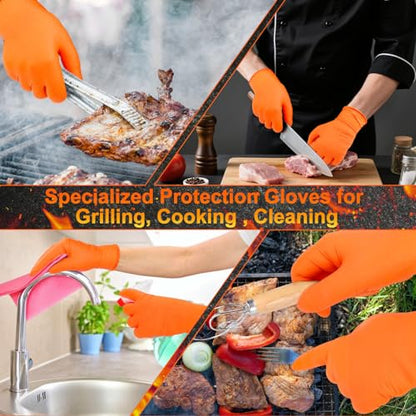 ANBOSON BBQ Gloves for Grilling Disposable Heat Resistant - 100 Nitrile Gloves + 4 Reusable Cotton Liners for Cooking Smoker -Orange XLarge - size: X-Large, style: 10mil Nitrile - Orange