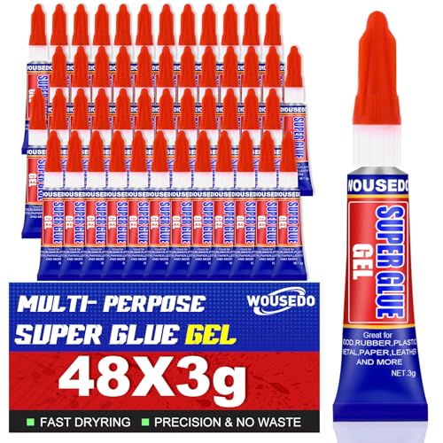 48 x 3g Super Glue Gel, Fast Strong Adhesive, Strong Cyanoacrylate (CA) Glue for Plastic, Metal, Ceramic, Leather, Wood, DIY Crafts and More – Quick Dry, Thick Formula, All-Purpose Instant Bond - size: Pack of 48, style: Gel