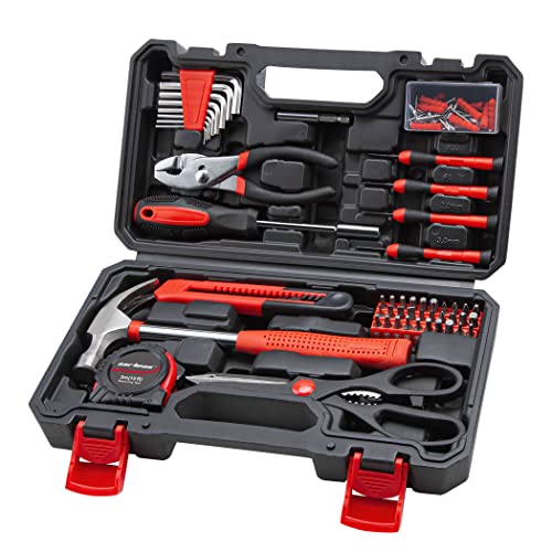 CARTMAN Home Tool Set Kit, Basic Household Hand Tools with Storage Case Dark Red - color: Dark Red