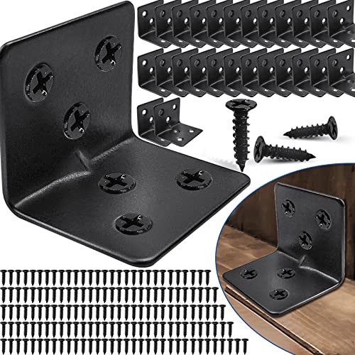 26PCS Black L Brackets for Wood with 156PCS Screws, Stainless Steel Corner Braces Metal Small L Brackets for Shelves, Heavy Duty Angle Brackets for Bed Table Leg Frame Cabinet - style: 26pcs