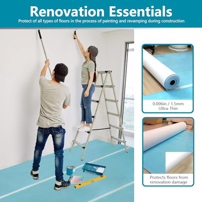 Temporary Floor Protection 39.5’’ x 50’, Floor Protection Film for Construction Projects - Protects Hardwood, Tile, Carpet, Countertops, Bathtubs and More,Coverage of 163 SQFT - size: 39.5’’ x 50’-Blue