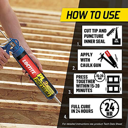 Loctite PL Premium Polyurethane Construction Adhesive, Versatile Construction Glue for Wood, Concrete, Metal & More - 28 fl oz Cartridge, Pack of 1 - size: 1 Pack, style: 28 fl oz