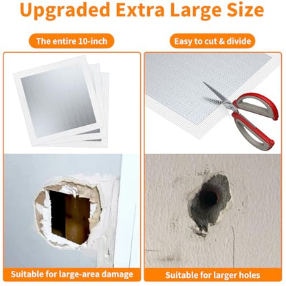 Wall Patch Drywall Repair Kit, 10 x 10 Inch, Self-Adhesive Mesh Patch, Permanently Repairs Damaged Large Walls Hole and Ceilings - size: 10in