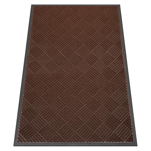 Indoor Outdoor Door Mat, 5’x 3' Doormat for Entryway, Rubber Backing Non Slip Front Door Mat Outside Entrance, Super Absorbent Commercial Floor Mat for Home Office, Brown - color: Brown Diamond, size: 3' X 5' (Rectangular)