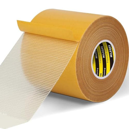 Double-Sided Mesh Carpet Tape Heavy Duty, 2.4in x 66FT (20m), Large Durable Duct Cloth Tape, High Stickiness Strong 2 Sided Tape for Rugs, Removable Multipurpose Tape, Easy Tear - size: 2.4" x 66FT