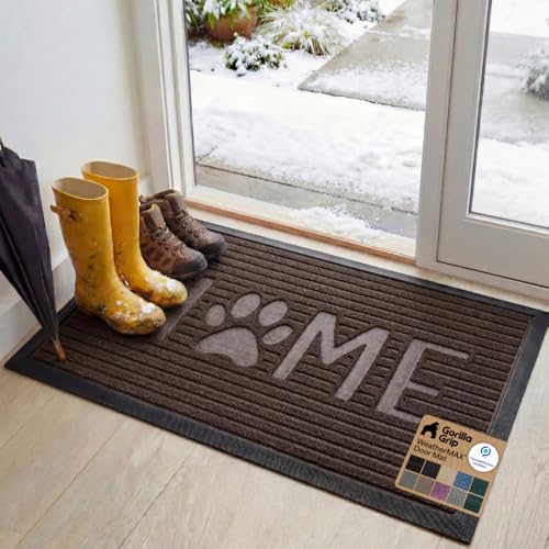 GORILLA GRIP 100% Waterproof All-Season WeatherMAX Doormat, 47x35, US Designed Natural Rubber, Stain and Fade Resistant, Low Profile Indoor Outdoor Door Mats, Easy Clean Patio Mat, Espresso Home Paw - color: Espresso Home Paw, size: 47" X 35"