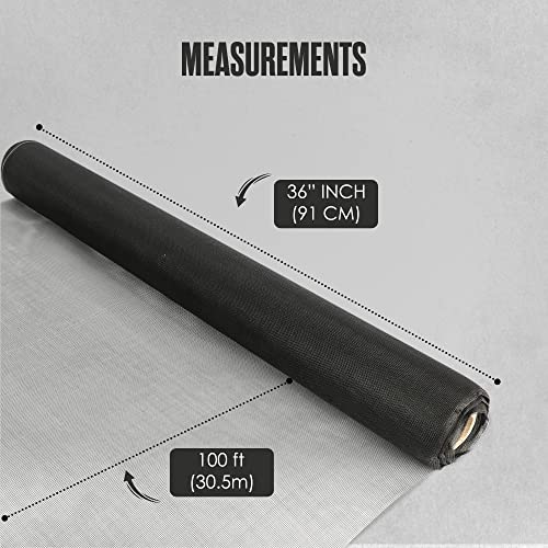 Houseables Window Screen Mesh, Screen Roll, Screening Material Roll, Window Mesh Replacement, Screening Repair for Door, Patio, Lanai, Porch, Pet, Insect, Outdoor, Fiberglass, Black, 36 Inch x 100 FT