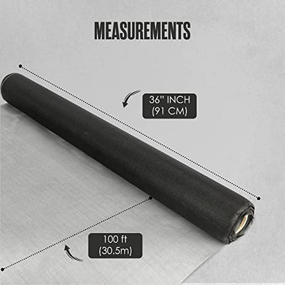 Houseables Window Screen Mesh, Screen Roll, Screening Material Roll, Window Mesh Replacement, Screening Repair for Door, Patio, Lanai, Porch, Pet, Insect, Outdoor, Fiberglass, Black, 36 Inch x 100 FT