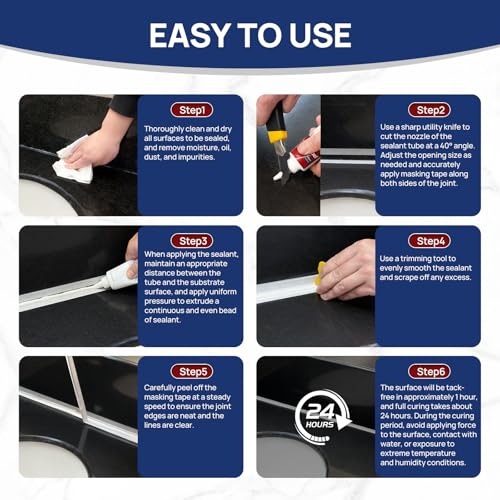 Silicone Caulk 4.23 Fl Oz for Kitchen & Bathroom - White, Waterproof Silicone Sealant for Window Toilet Sink Door Caulking Sealant Stronger Adhesion Shrink & Crack Proof (1 Pack)