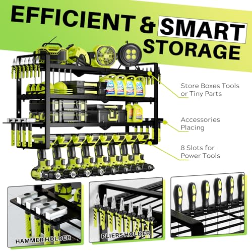 Hipidian Fathers Day Best Gifts for Daddy, Heavy Duty Power Tool Organizer Wall Mount- 400lb Capacity 4-Tier Storage Rack with 8 Drill Holders for Garage Tools, Birthday Gifts for Men Dad Husband - size: 7.48 X 31.5 X 15.75 Inches
