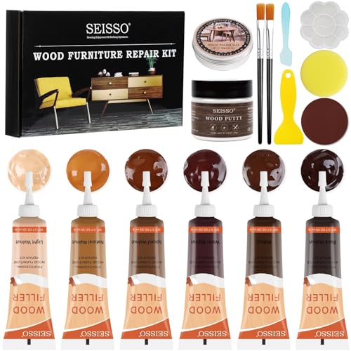 Wood Furniture Repair Kit - Wood Fillers, Putty with Wood Wax, Hardwood Laminate Repair Kit, Walnut Wood Scratch Repair Kit Restore Scratches, Cracks, Holes for Tables, Doors, Floors, Cabinet