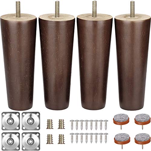 Furniture Legs 6 Inches Sofa Legs Mid Century Modern Walnut Wood Furniture Feet Replacement Legs with Leg Mounting Plates & Felt Protectors for Sofa Cabinet Couch Ottoman Coffee Table Bench Chair - color: Walnut Wood Furniture Legs 6"