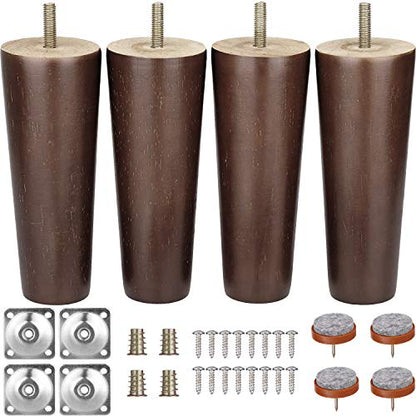 Furniture Legs 6 Inches Sofa Legs Mid Century Modern Walnut Wood Furniture Feet Replacement Legs with Leg Mounting Plates & Felt Protectors for Sofa Cabinet Couch Ottoman Coffee Table Bench Chair - color: Walnut Wood Furniture Legs 6"