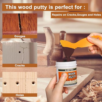 Walnut Wood Filler Putty - Paintable, Stainable Wood Repair Putty for Cracks & Holes on Furniture, Hardwood Floor, Door, Cabinet - Scratch Repair Kit (9.87 Ounce)