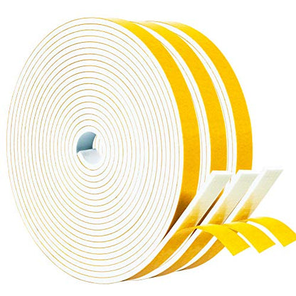 Yotache White Windows Doors Insulation Seal Tape 3 Rolls 1/2" x1/8", Adhesive Foam Gasket for Weather Stripping, Cabinet Door Frame, Total 50 Feet Long (3 X 16.5 Ft Each) - size: 1/2"x1/8"x 50FT