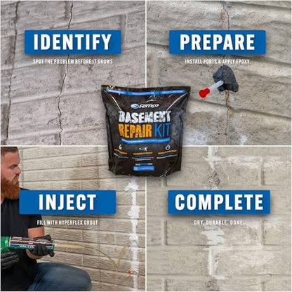 Fernco 10 ft Basement and Foundation Wall Crack Repair Kit Leak Stop and Radon Gas Protection Pro Kit