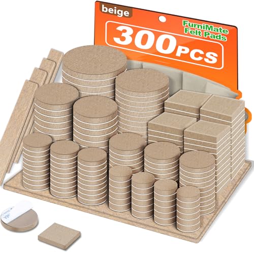 Felt Furniture Pads 300 Pieces, Furniture Pads for Hardwood Floors, Floor Protectors for Furniture Legs, Felt Pads for Furniture Beige - size: 300pcs Beige New
