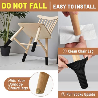 16 PCS Black Furniture Leg Socks - Knitted Chair Leg Floor Protectors for Hardwood Floors - Fits Round and Square Legs - High Elastic Bar Stool Chair Leg Covers Furniture Caps Set for All Shapes - size: 16 Pcs Black
