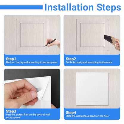 Self-Adhesive Wall Access Panel for Drywall, 9.6 x 9.6 Inch Hole Cover - Heavy-Duty ABS Plastic & Easy Install, Plumbing Wall Panels for Ceiling Bathroom Access Door Hole, White