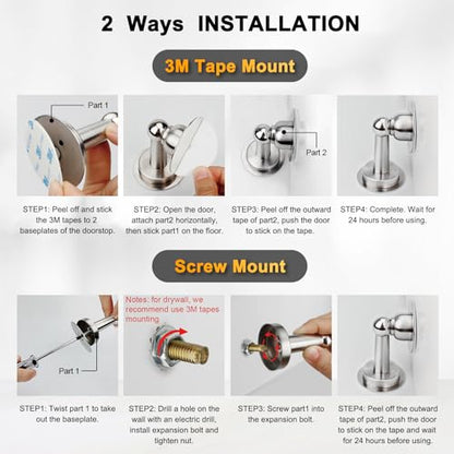 6 Pack Magnetic Door Stopper, COCIVIVRE Magnet Door Stop Stainless Steel for Wall and Floor Mounting, No Drilling Doorstop with Adhesive Tape Hold Your Door Open, Silver - style: No Drill-6 packs