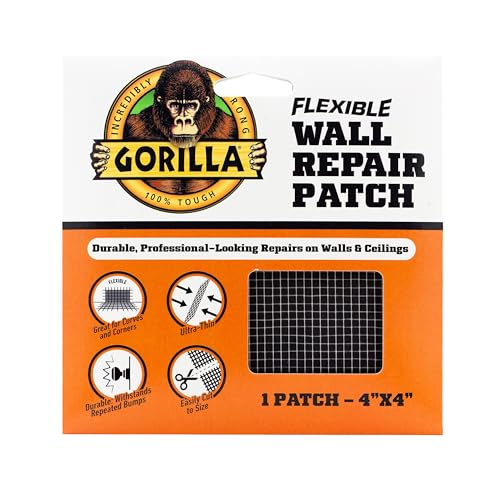 Gorilla Flexible Wall Repair Patch, 4”x 4”, (Pack of 1) – Durable, Professional Looking Repairs on Walls & Ceilings