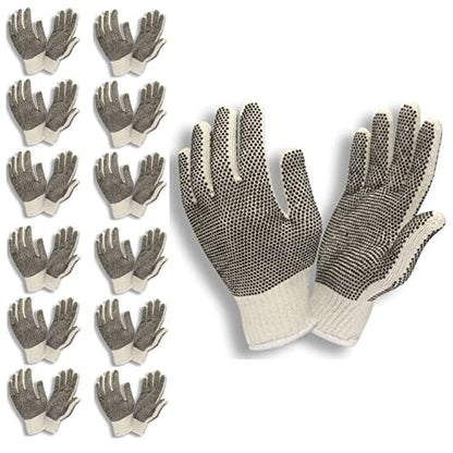 Cordova 3855L/P Large Natural Polyester-Cotton Blended Weight Gloves with PVC Dots - size: Large