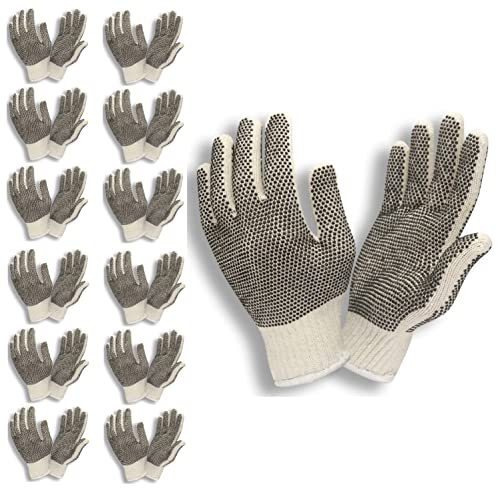 Cordova 3855XL/P Standard Weight Gloves, Natural, Poly/Cotton Machine Knit, 2-Side PVC Dots, X-Large, 12-Pack - size: X-Large
