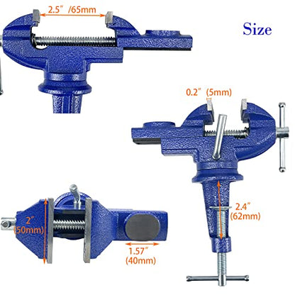 Sutekus 2.5" Blue Heavy Duty Bench Vise, Universal Table Vise with 360 Swivel Base for Woodworking, Cutting, Drilling, Metalworking - style: 2.5" Blue