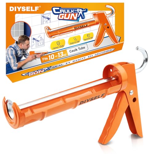 DIYSELF-Caulk-Gun-Drip-Free, Hand Caulking Tool with Smooth Rod, Caulking Gun Fits 10 oz Tube, 10:1 Thrust Ratio Silicone Gun for Bathroom, Kitchen, Windows, Door Frames, Small Repairs (Orange) - color: Orange