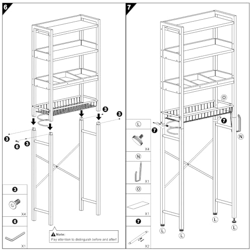 Over The Toilet Storage Cabinet,4 Tier Bathroom Organizer and Storage With Adjustable Shelf Waterproof Feet Pad and Basket Multifunctional Space Saver Freestanding Bathroom Shelves With Dividers Black - color: Black