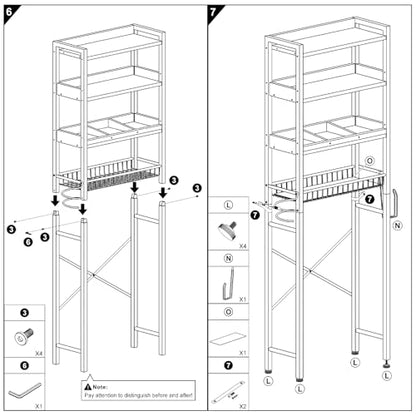 Over The Toilet Storage Cabinet,4 Tier Bathroom Organizer and Storage With Adjustable Shelf Waterproof Feet Pad and Basket Multifunctional Space Saver Freestanding Bathroom Shelves With Dividers Black - color: Black