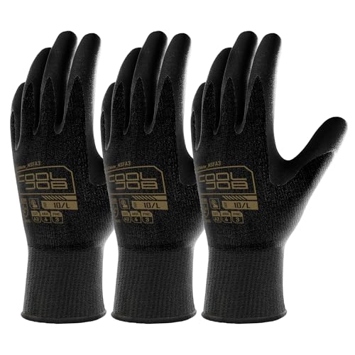 COOLJOB A3 Cut Resistant Safety Work Gloves with Nitrile Grip, Touchscreen & Flexible for Gardening Fishing Construction - color: A3 Black (Pack of 3), size: Small
