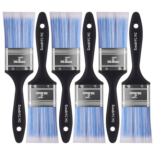 Paint Brushes, 6 Pack 2 Inch Paint Brush, Plastic Handle Flat Paint Brushes for Walls, Furniture and DIY Paint, Professional Paint Tools - color: 6 Pack